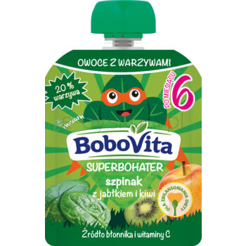 BoboVita Superbohater Mus szpinak z jabłkiem i kiwi po 6 miesiącu 80 g