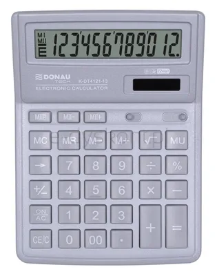 Kalkulator biurowy DONAU TECH, 12-cyfr. wyświetlacz, wym. 190x143x40 mm, jasny szary