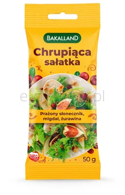 Chrupiąca sałatka BAKALLAND, mix prażonych ziaren z żurawiną, 50g