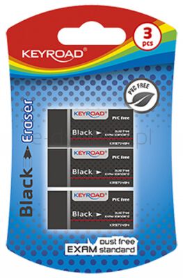 Keyroad Gumka Uniwersalna Black, 3Szt., Blister, Czarna