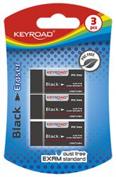 Keyroad Gumka Uniwersalna Black, 3Szt., Blister, Czarna