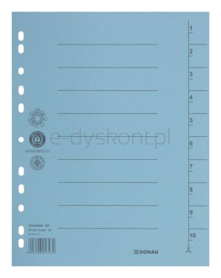 Donau Przekładka karton, A4, 235x300mm, 1-10, 1 karta, niebieska