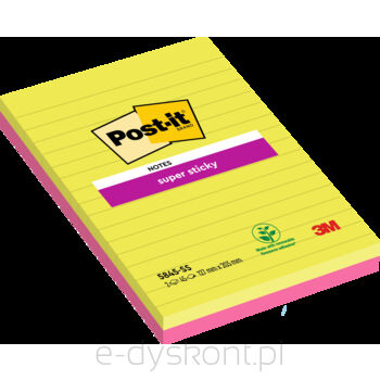 Duże Karteczki Samoprzylepne Post-It® Super Sticky, Różowy i Zielony, w Linie, 127 mm x 203 mm, 2x45 Arkuszy