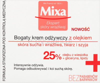 Mixa Bogaty Krem Odżywczy Z Olejkiem 50 Ml