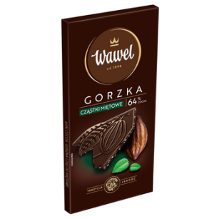 Wawel Czekolada Premium Gorzka 64% cocoa Cząstki miętowe 90g