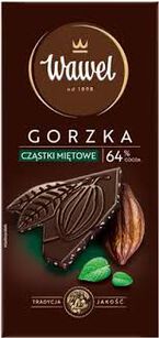 Wawel Czekolada Premium Gorzka 64% cocoa Cząstki miętowe 90g