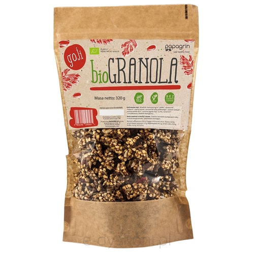 Granola Z Goji Bez Dodatku Cukrów Bezglutenowa Bio 320 G - Papagrin [BIO]