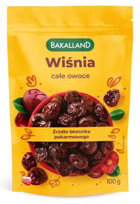 Wiśnia suszona BAKALLAND, całe owoce, 100g
