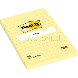 Post-It Karteczki samoprzylepne w linię (660), 102x152mm, 1x100 kart., żółte