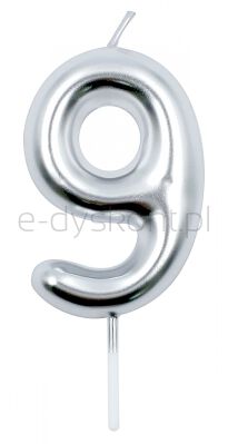 Świeczka Part Go, cyfra 9, 6cm, srebrna
