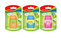 Keyroad Temperówka plastikowa Hello, z gumką, podwójna, z pojemnikiem, blister, mix kolorów