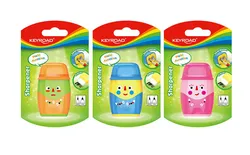 Keyroad Temperówka plastikowa Hello, z gumką, podwójna, z pojemnikiem, blister, mix kolorów